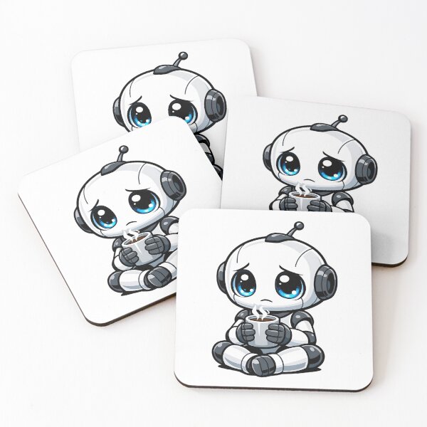 Item preview, Sad little robot with hot coffee designed and sold by Hosharu Gaming.