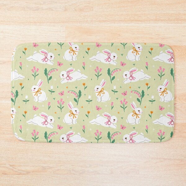 Item preview, white rabbits and flowers designed and sold by burbura.