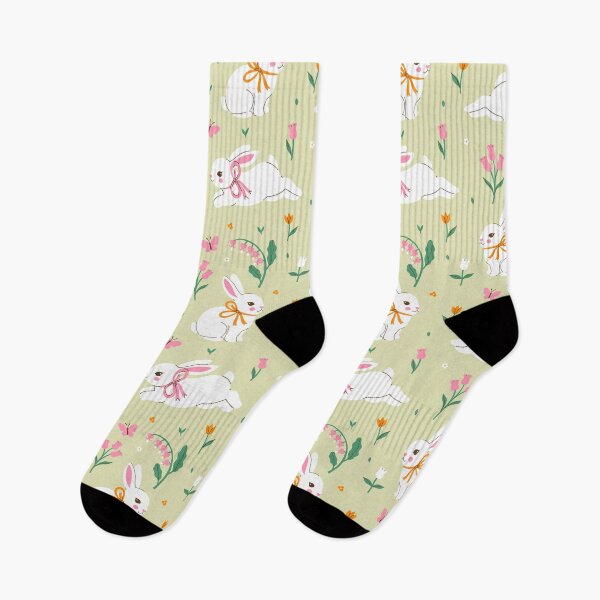 Item preview, white rabbits and flowers designed and sold by burbura.