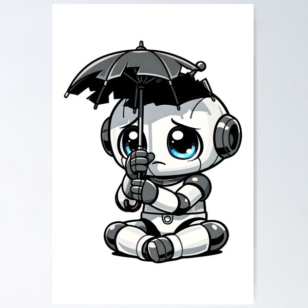 Item preview, A sad little robot hides under a broken umbrella designed and sold by Hosharu Gaming.