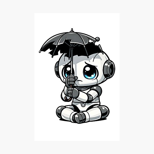 Item preview, A sad little robot hides under a broken umbrella designed and sold by Hosharu Gaming.