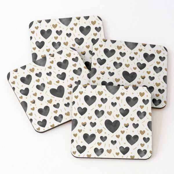 Item preview, Black and Gold Watercolor Hearts - Elegant Chic Pattern with Gold Glitter designed and sold by DraftNDreamShop.