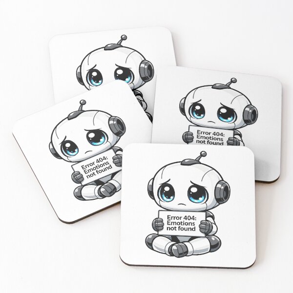 Item preview, A sad little robot displays "Error 404: Emotions not found" designed and sold by Hosharu Gaming.