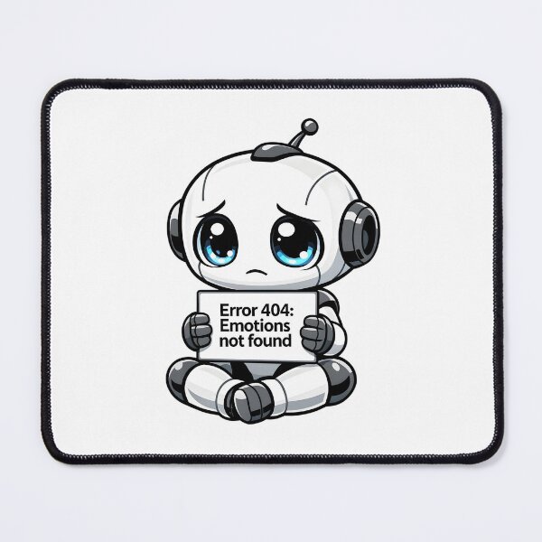 Item preview, A sad little robot displays "Error 404: Emotions not found" designed and sold by Hosharu Gaming.