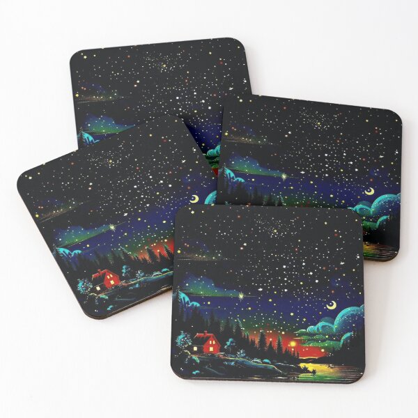 Item preview, Magical Starry Night Cabin by the Lake Retro Art designed and sold by T-I-D-E.