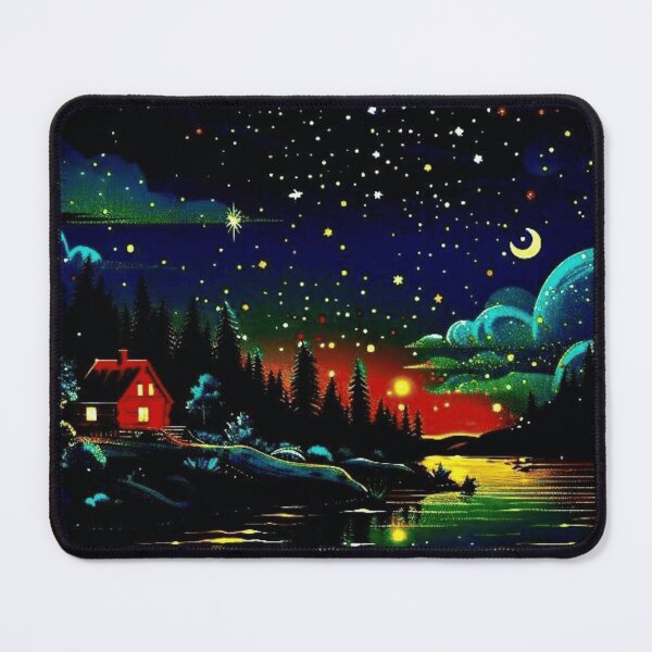 Item preview, Magical Starry Night Cabin by the Lake Retro Art designed and sold by T-I-D-E.