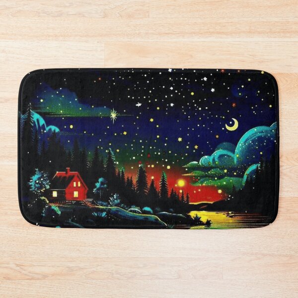 Item preview, Magical Starry Night Cabin by the Lake Retro Art designed and sold by T-I-D-E.