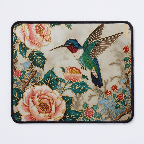 Item preview, Gentle Flight – Hummingbird and Floral Stained Glass Art designed and sold by FerryFineArt.