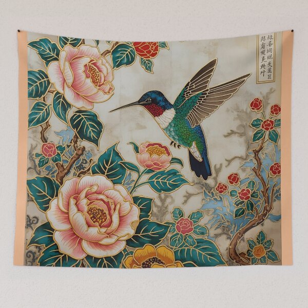 Item preview, Gentle Flight – Hummingbird and Floral Stained Glass Art designed and sold by FerryFineArt.