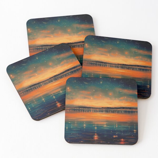Item preview, Golden Starry Night Reflection Lake Sunset Art designed and sold by T-I-D-E.