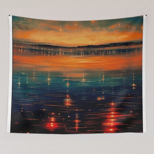 Item preview, Golden Starry Night Reflection Lake Sunset Art designed and sold by T-I-D-E.