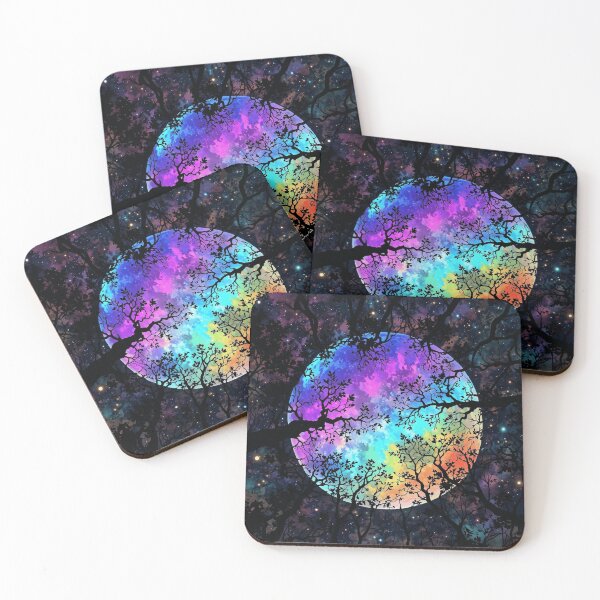Item preview, Magical Rainbow Moon Silhouette Forest Night Art designed and sold by T-I-D-E.