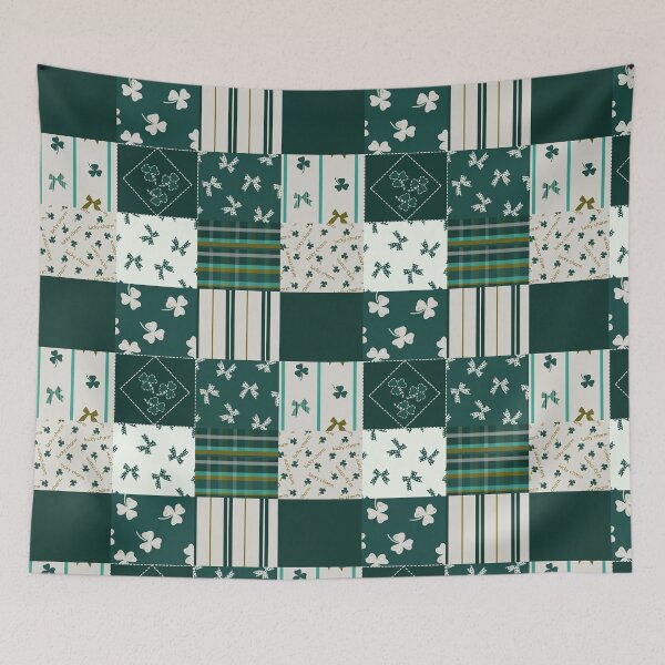 Item preview, St Patrick's Holiday Cheater Quilt in classic green &golden tones  designed and sold by aneladesigns.