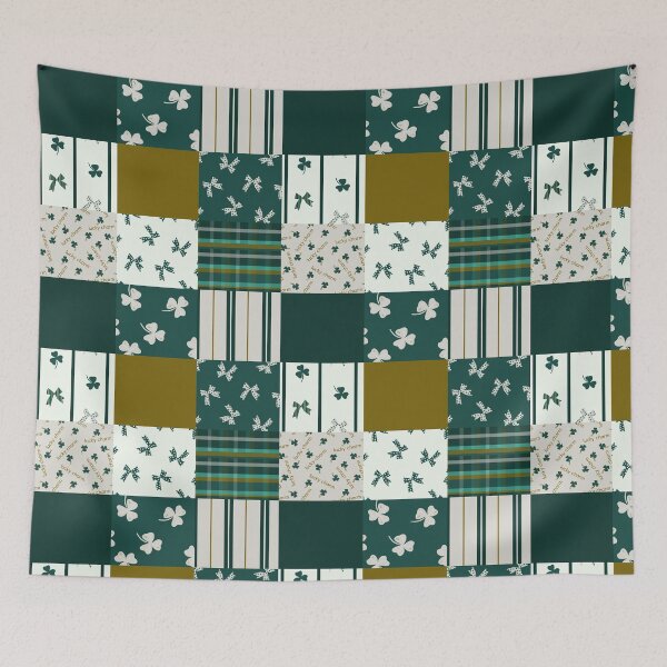 Item preview, St Patrick's Holiday Cheater Quilt in classic green &golden tones  designed and sold by aneladesigns.