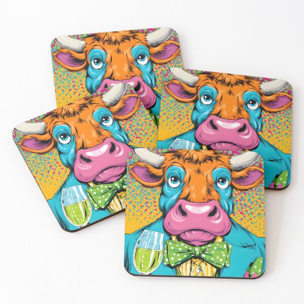 Item preview, Colorful Cow in a Suit with a Glass of Champagne designed and sold by Artessie.
