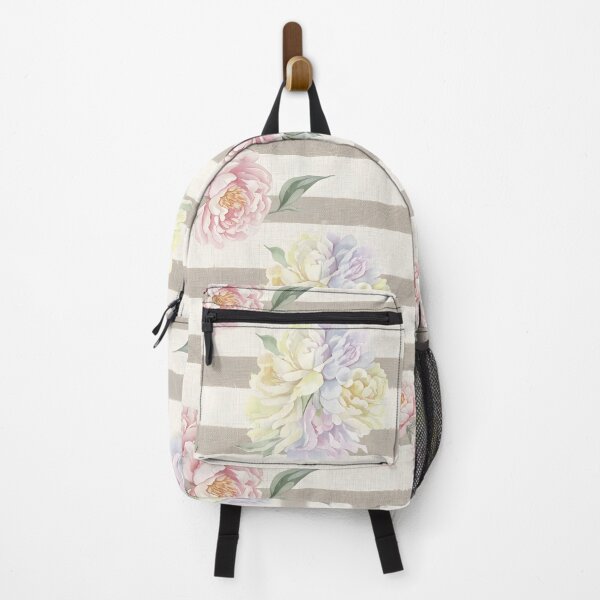 Item preview, Ivory Peony Floral Wide Stripes designed and sold by VibeShift Studio.