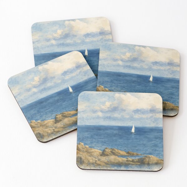 Item preview, Brittany Coastal Seascape with Sailboat – Fine Art Photography by M.A.L.K designed and sold by M.ALK.Watercolor.