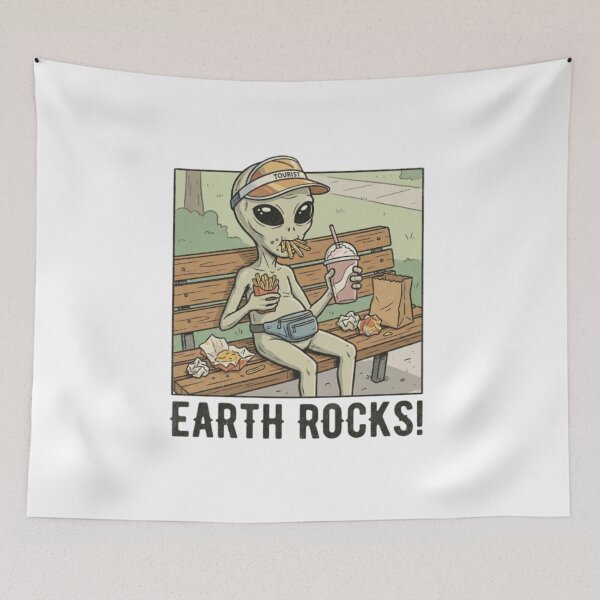Item preview, Earth Rocks – Alien Tourist Eating Fast Food designed and sold by NOVALOOMARCH.