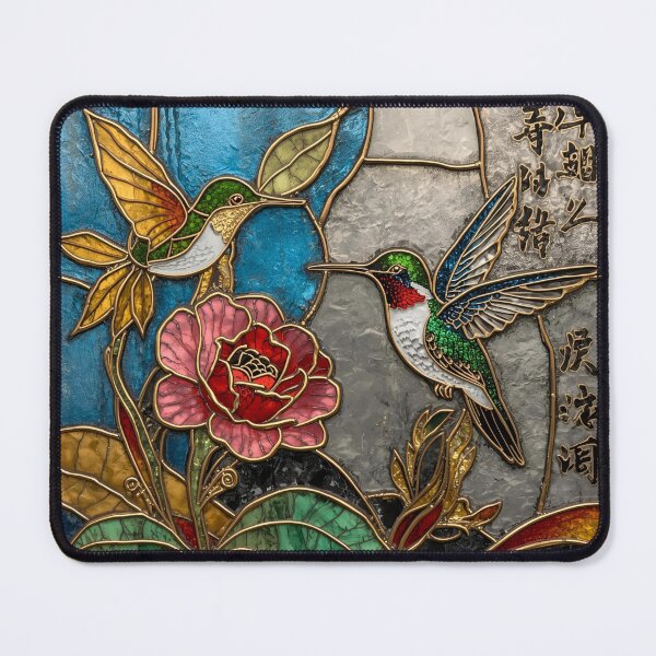 Item preview, Harmony in Bloom – Twin Hummingbirds Stained Glass Art designed and sold by FerryFineArt.