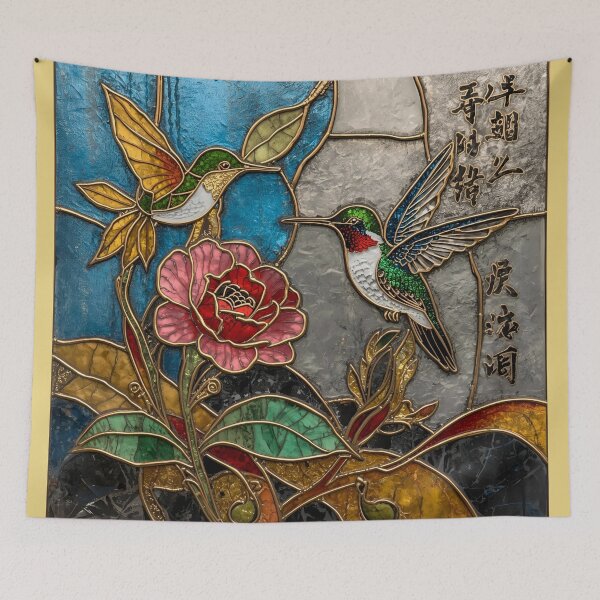 Item preview, Harmony in Bloom – Twin Hummingbirds Stained Glass Art designed and sold by FerryFineArt.