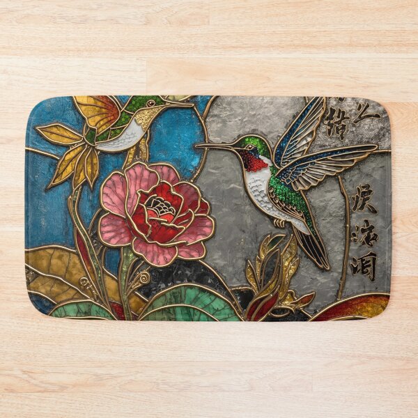 Item preview, Harmony in Bloom – Twin Hummingbirds Stained Glass Art designed and sold by FerryFineArt.