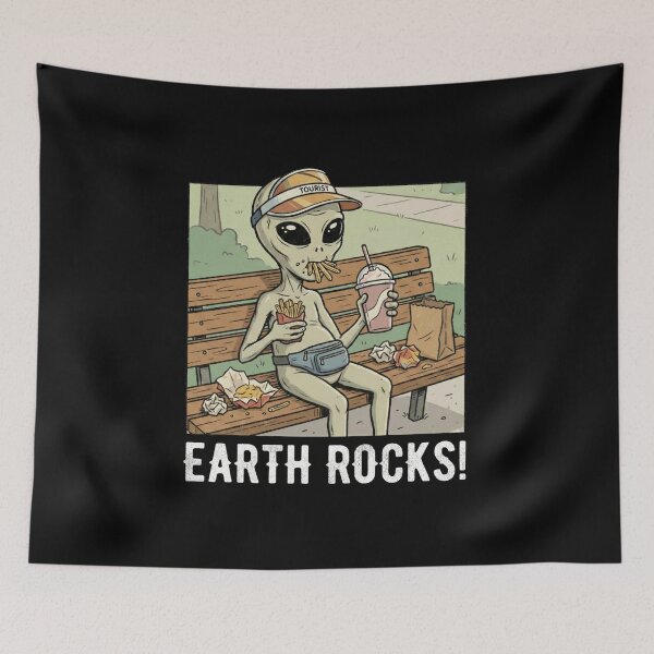 Item preview, Earth Rocks – Alien Tourist Eating Fast Food designed and sold by NOVALOOMARCH.