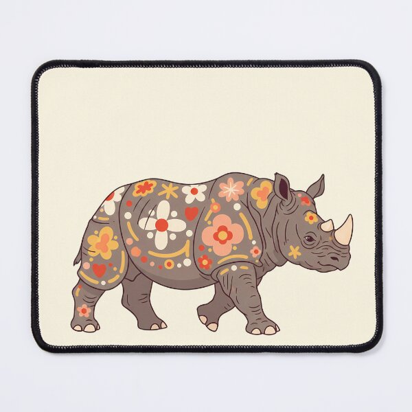 Item preview, Javan Rhino Silhouette with Floral Motifs – Scandinavian Folk Art by heidiannemorris © designed and sold by FOLK ART FUSION by heidiannemorris.