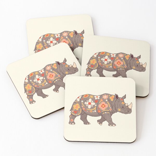 Item preview, Javan Rhino Silhouette with Floral Motifs – Scandinavian Folk Art by heidiannemorris © designed and sold by FOLK ART FUSION by heidiannemorris.
