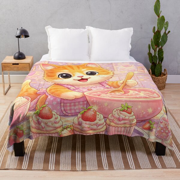 Item preview, Baking Cat Making Strawberry Cupcakes | Cute Pink Kitchen Cat Art | Pastel Dessert Aesthetic Illustration designed and sold by Furfolkz.