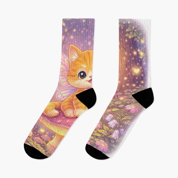 Item preview, Fairy Cat on Mushroom | Magical Kitty Fairy Art | Cute Fantasy Cat Illustration with Sparkles designed and sold by Furfolkz.