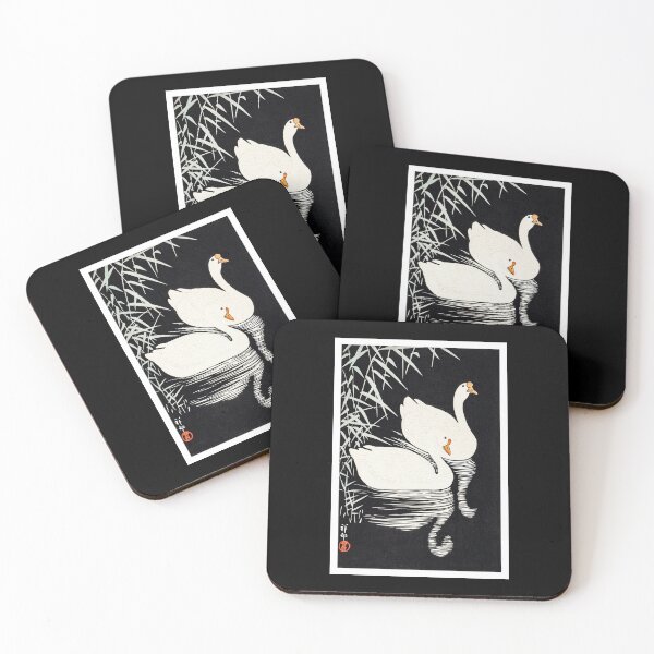 Item preview, 1928 Ohara Koson White Chinese Geese Swimming Among Reeds Art Print designed and sold by xposedbydesign.