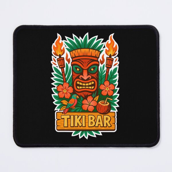 Item preview, Retro Tiki Mask – Tropical Fire Vibes (white outline) designed and sold by Stef Ringoot, cartoons and illustrations.
