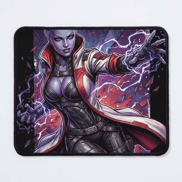 Item preview, Aria T'Loak Mass Effect Omega Queen Asari Crime Lord Afterlife Club Pirate Queen Blue Skin Biotic Fan Art Portrait Poster T-Shirt Sticker Print Gift designed and sold by Senpaiwaves.