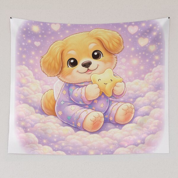 Item preview, Sleepy Puppy Hugging Star | Cute Baby Dog in Pajamas | Dreamy Pastel Fantasy Art designed and sold by Furfolkz.