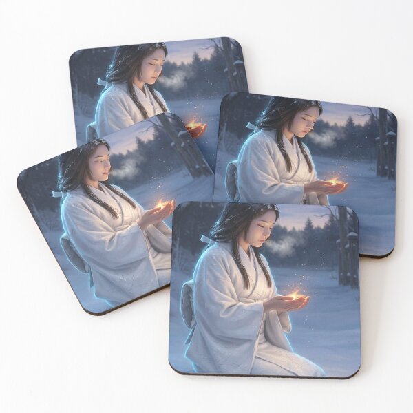 Item preview, Snow Shrine Maiden Holding a Warm Light – Winter Serenity | Mori no Akari Series designed and sold by Mori-no-Akari.