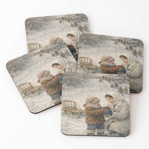 Item preview, To the Hill with Mom – Winter Childhood Memory designed and sold by ggstcraft.
