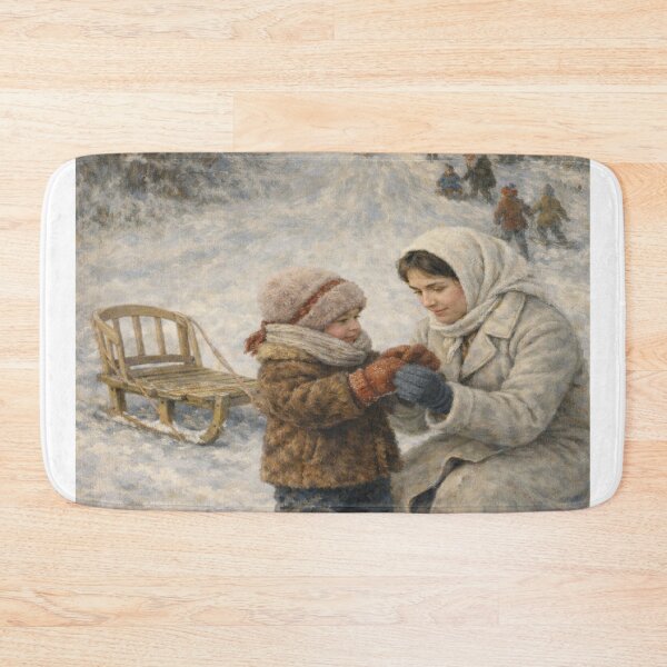 Item preview, To the Hill with Mom – Winter Childhood Memory designed and sold by ggstcraft.