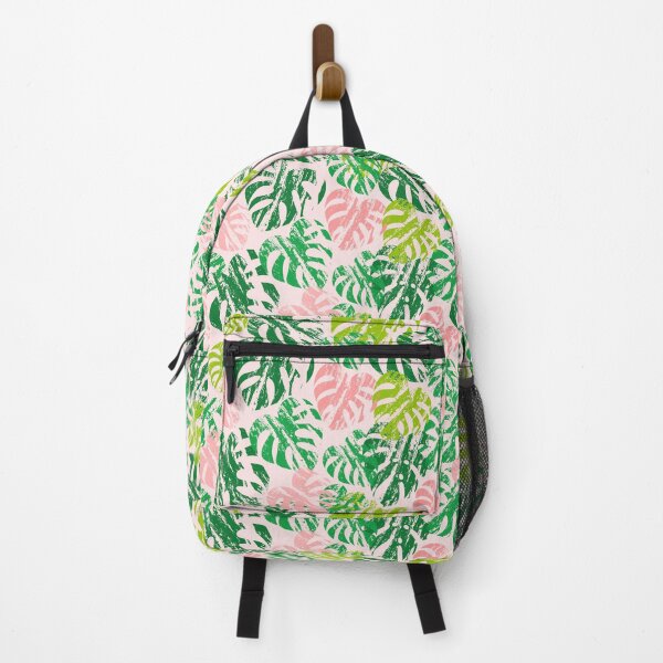 Item preview, Tropical Monstera Leaves Block Print Light Pink Green designed and sold by Pinkdeer Designs.