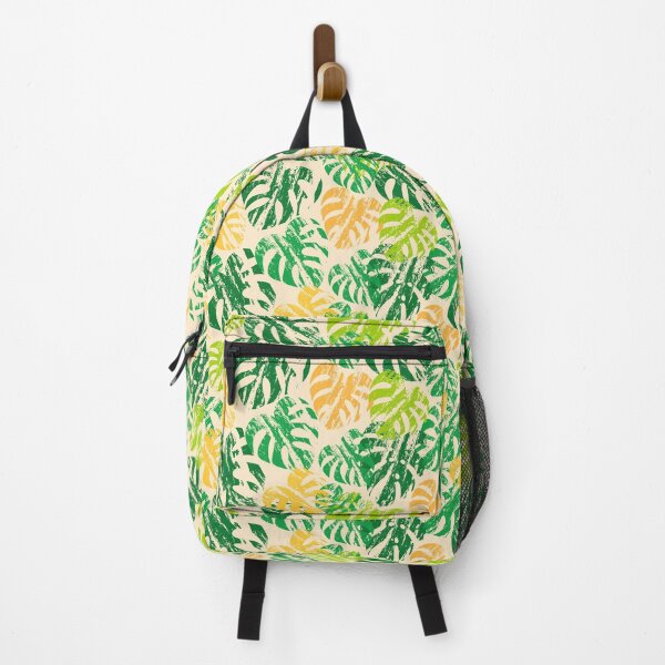 Item preview, Tropical Monstera Leaves Block Print Green Vanilla Yellow designed and sold by Pinkdeer Designs.
