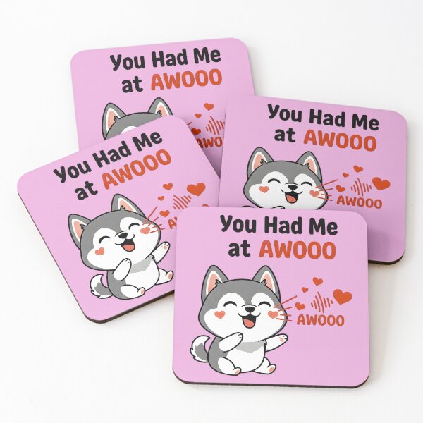 Item preview, Cute Husky Cartoon with Funny Awoo Quote Dog Lover Art for Stickers Shirts Mugs Gifts Adorable Puppy Illustration designed and sold by Fur Damage Co. | Funny Husky Designs.