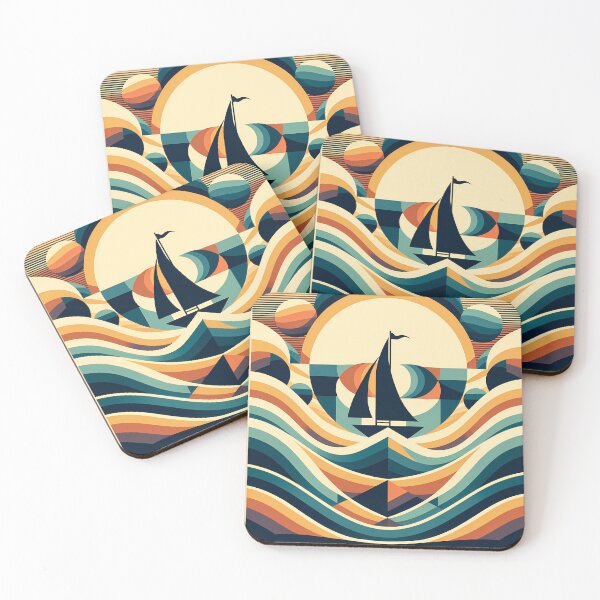 Item preview, Geometric Sailboat Over Stylised Waves designed and sold by InkSmithery.