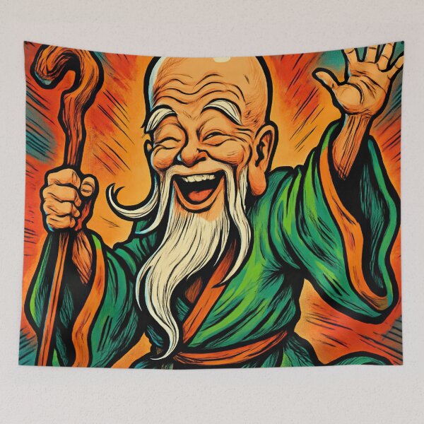 Item preview, Fukurokuju, Japanese God of Happiness, bald with long whiskers and an elongated forehead| Comics stylCartoone -  designed and sold by ComicsFactory.