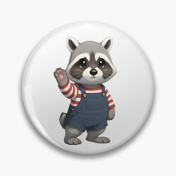 Item preview, Cute Raccoon Waving in Denim Overalls designed and sold by PeaceHappyLove.