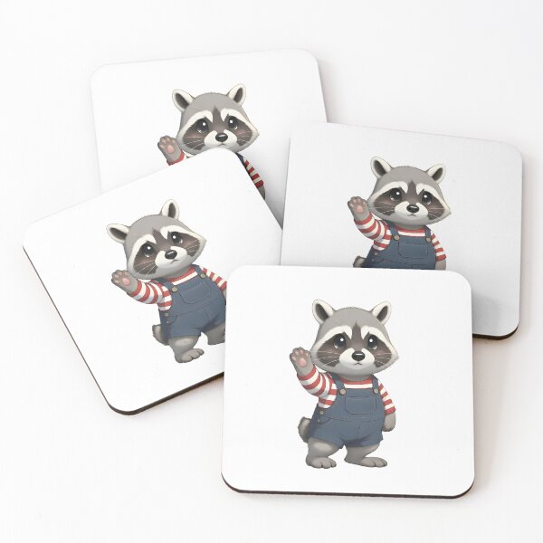 Item preview, Cute Raccoon Waving in Denim Overalls designed and sold by PeaceHappyLove.