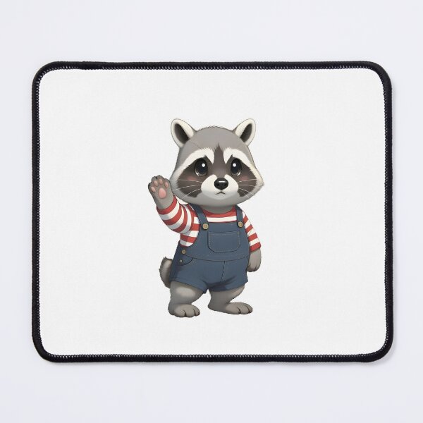 Item preview, Cute Raccoon Waving in Denim Overalls designed and sold by PeaceHappyLove.