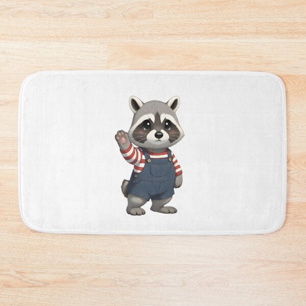 Item preview, Cute Raccoon Waving in Denim Overalls designed and sold by PeaceHappyLove.