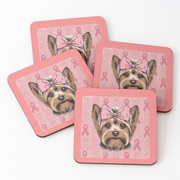 Item preview, Yorkshire Terrier Dog With Pink Bow For Breast Cancer Awareness designed and sold by GrumpySableye.