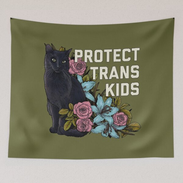 Item preview, Protect Trans Kids Cat And Flowers designed and sold by Art by Veya.