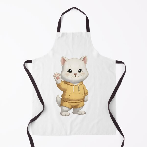 Item preview, Cute White Cat in Yellow Hoodie Waving designed and sold by PeaceHappyLove.