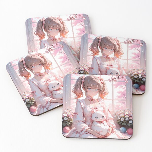 Item preview, Cute Kawaii Anime Girl Holding Chonky White Cat designed and sold by BorgSpareParts.